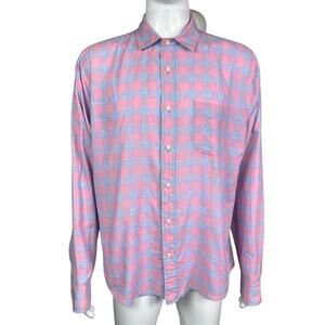 Faherty Men's XL Blue Pink The Movement Plaid Cotton Linen Button Up Shirt EUC